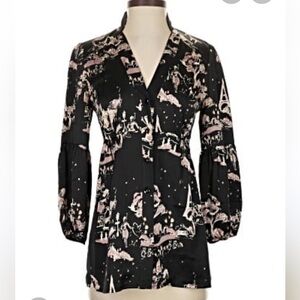 LaRok Black & Mauve Paris Graphic silk Blouse